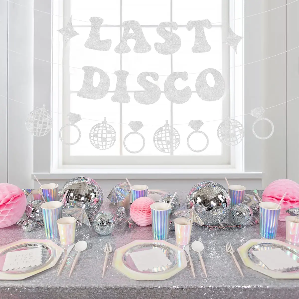 

Funmemoir Sliver Last Disco Glitter Banner Garland Bridal Shower Supplies Retro Disco Last Rodeo Bachelorette Party Decorations