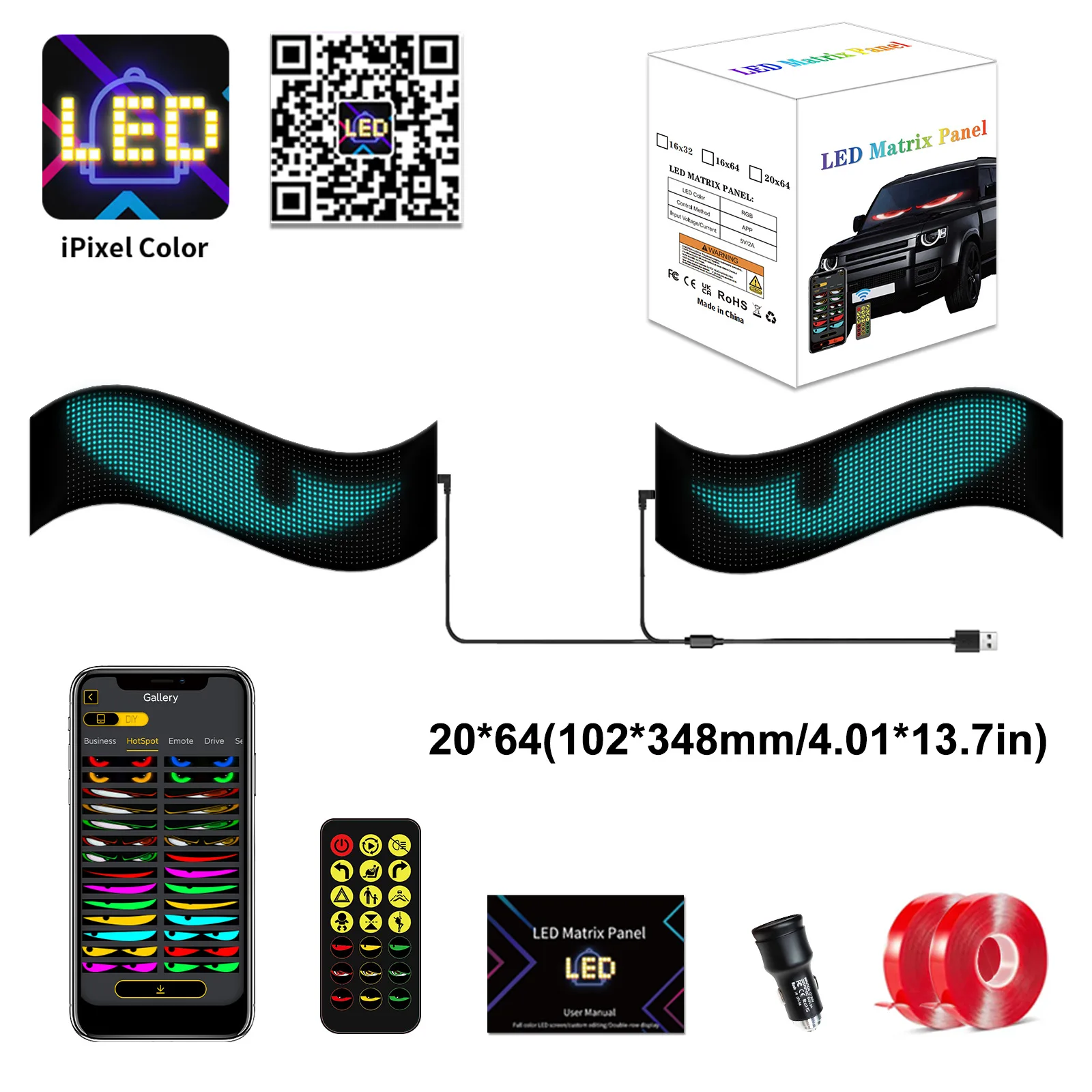 Multifunctional Bright Devil Eyes LED Light for Car Windshield Flexible Programmable Scrolling LED Display Bluetooth APP Control image 3
