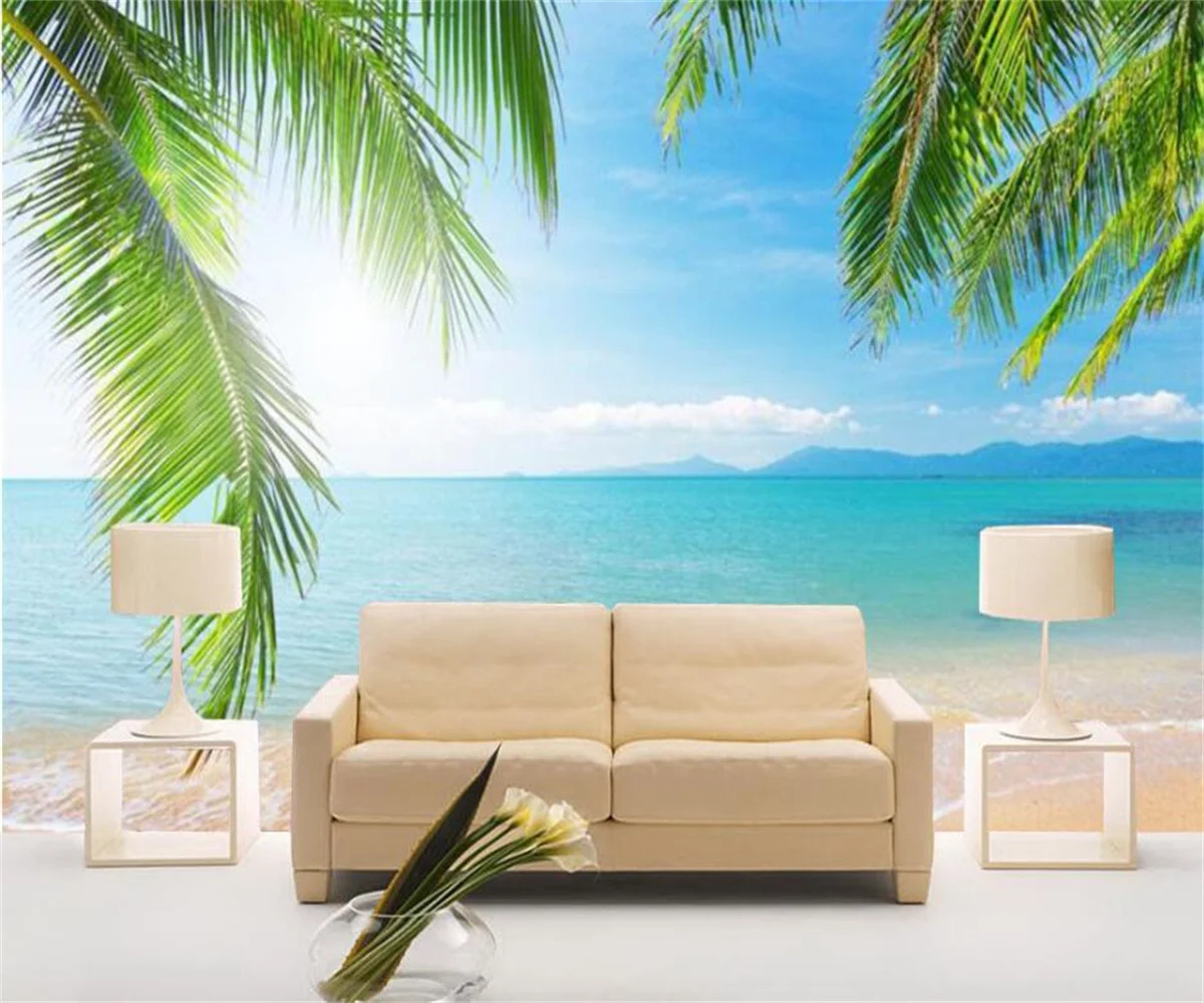 Customized Photo Wallpaper Seascape Beach Scenery Landscape Painting Coconut Tree TV Background Wall 3d Wallpaper papier peint