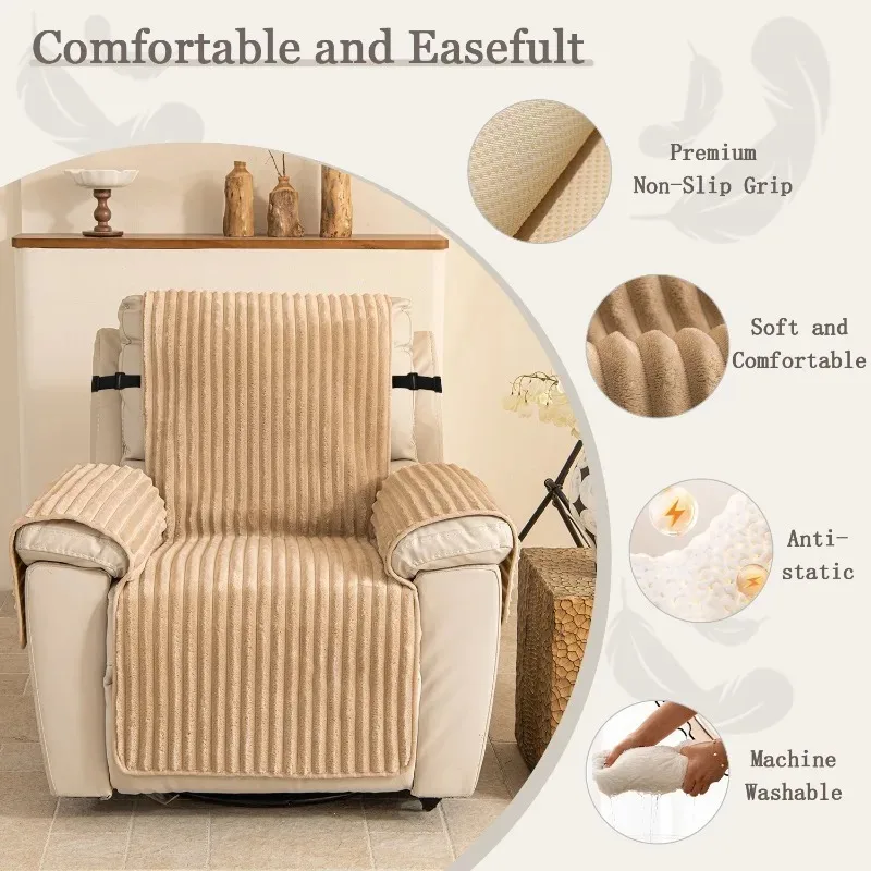 Waterproof Striped Recliner Chair Cover Non Slip Pet Friendly Sofa Slipcover Anti-scratch Washable for Single Recliner Sofa