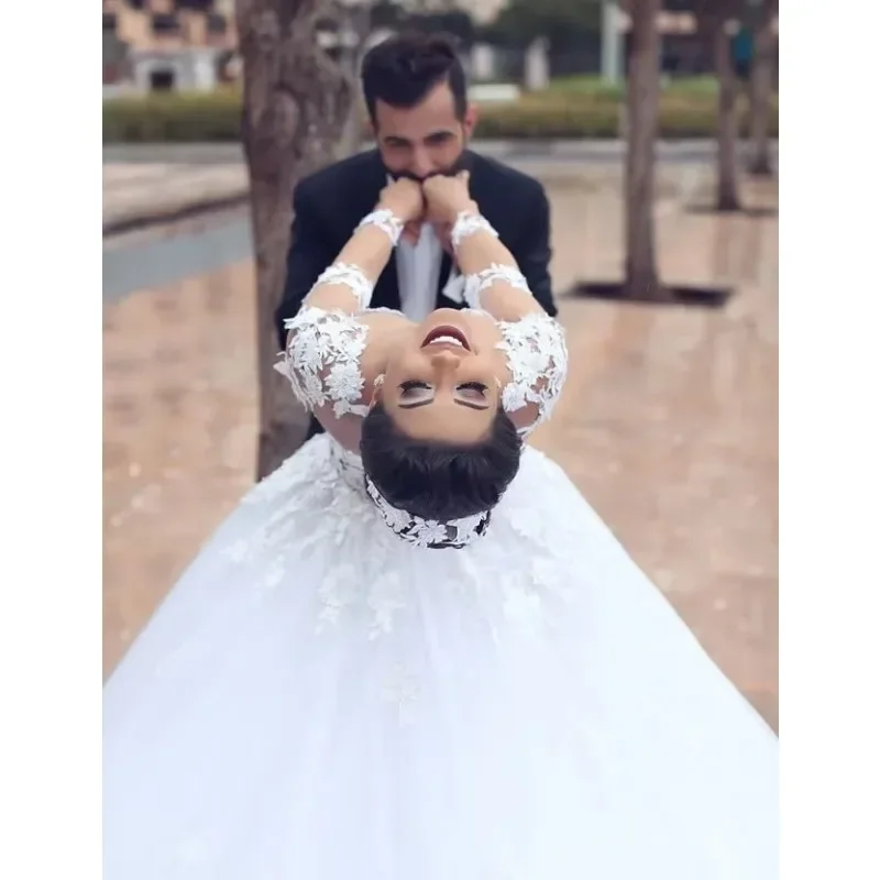 Customized Custom Made Romantic Full Sleeve Ball Wedding Dress 3D Flower Bridal Gown Robe De Marriage