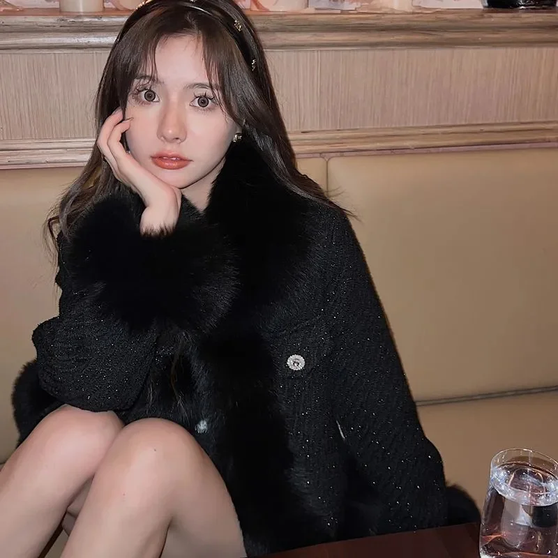 Sparkling Little Fragrant Fur Coat For Women Autumn/Winter 2025 New Splicing Coarse Flowers Together Imitation Fox Fur Overcoat