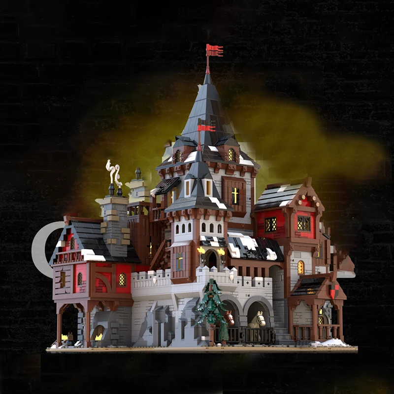 Novo produto requintado moc modelo arquitetônico medieval lobo rei castelo tecnologia modular brinquedo das crianças presente diy conjunto de montagem