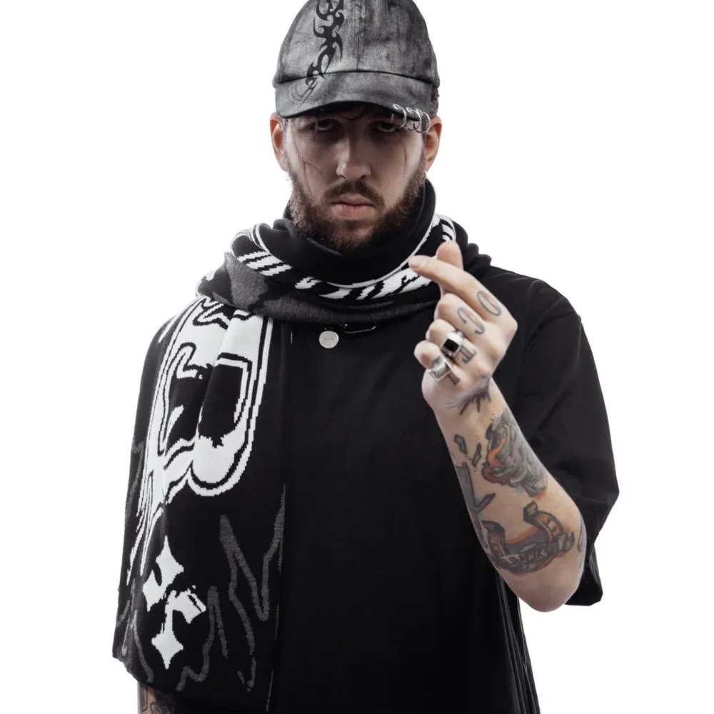 Kpop Scarf Men Women Winter Y2k Streetwear Sober 2 Knit Letter Goth Shawl Scarves Korean Fashion Hip Hop Warm Unisex Accessories