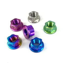 Motorcycle Titanium Alloy Flange Nuts M12 1.75mm Pitch TC4 GR5 Ti Fastener for Motor Bicycle Car