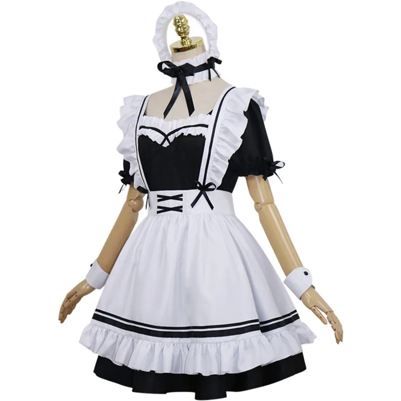 Lolita Maid Dress para meninas e mulheres, Uniforme preto, Vestido bonito, Garçom adorável, Maid Cosplay Costumes, Avental para festa, Roupa de Halloween, Roupas