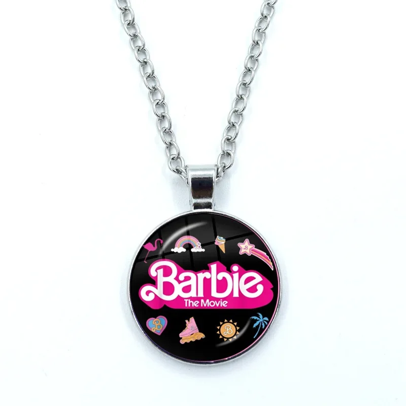 Barbie Pink Necklace Cartoon Doll Movie Figure Girls Time Gemstone Pendant Peripheral Accessories Cute Birthday Christmas Gifts