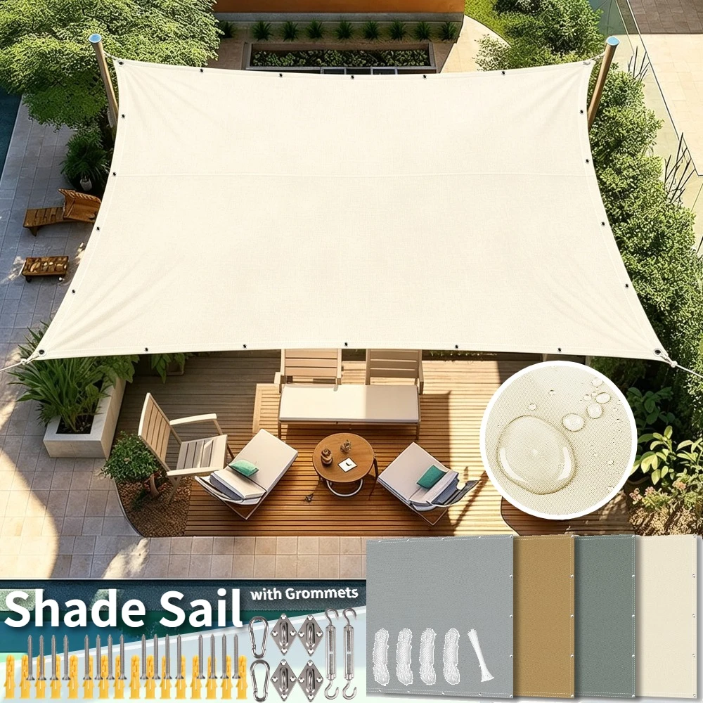Waterproof Sun Shade Sail with Grommets & Hardware Kit 2/3/4/5/6M Outdoor Shade Canopy 95% UV Block Shade Cloth for Patio Garden