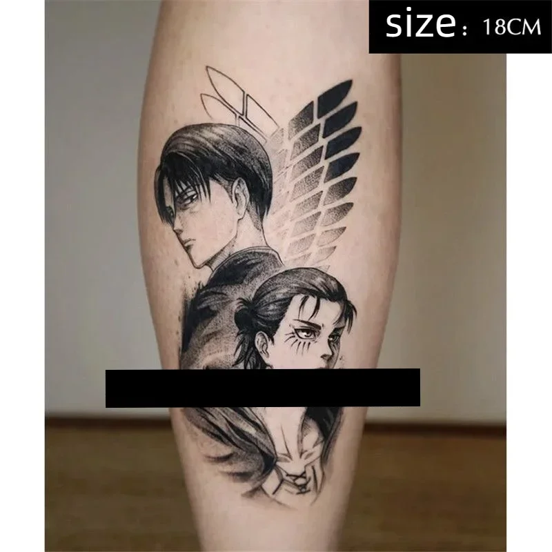 Attack on Titan Anime Temporary Tattoos Cartoon Eren Levi Transfer Tattoo Body Art Waterproof Fake Tattoo Stickers