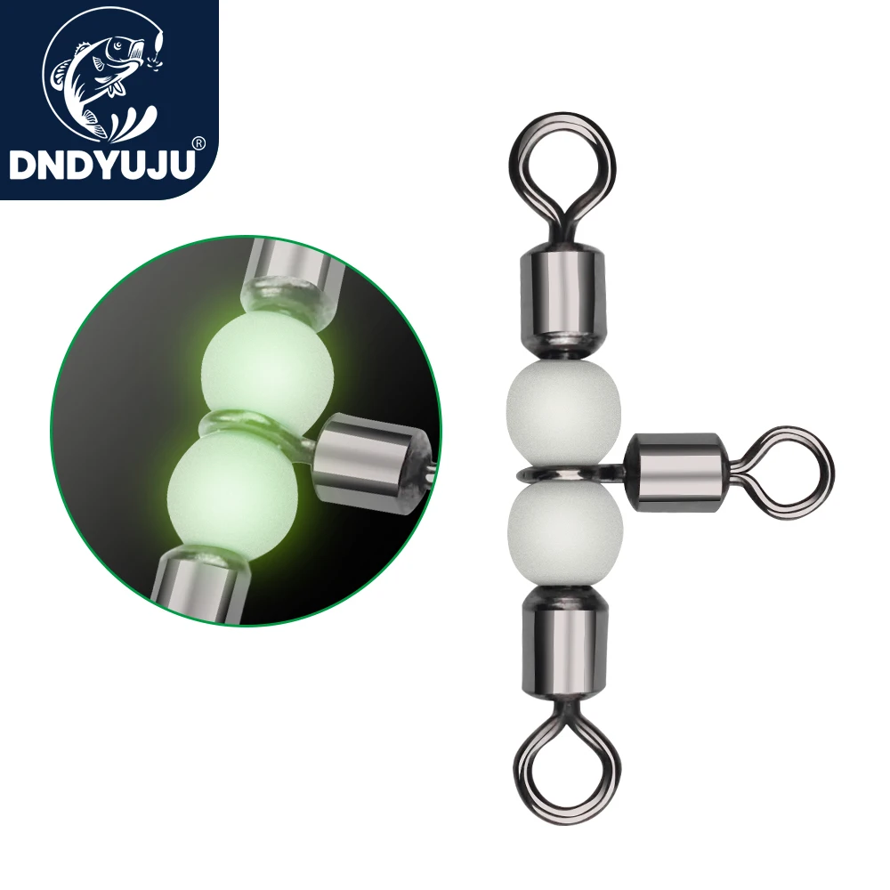 DNDYUJU 10pcs Fishing Swivel Connector Bearing Rolling 3 Way T Shape Fishhook Lure Line Connector Fishing Tackle Luminous Bead