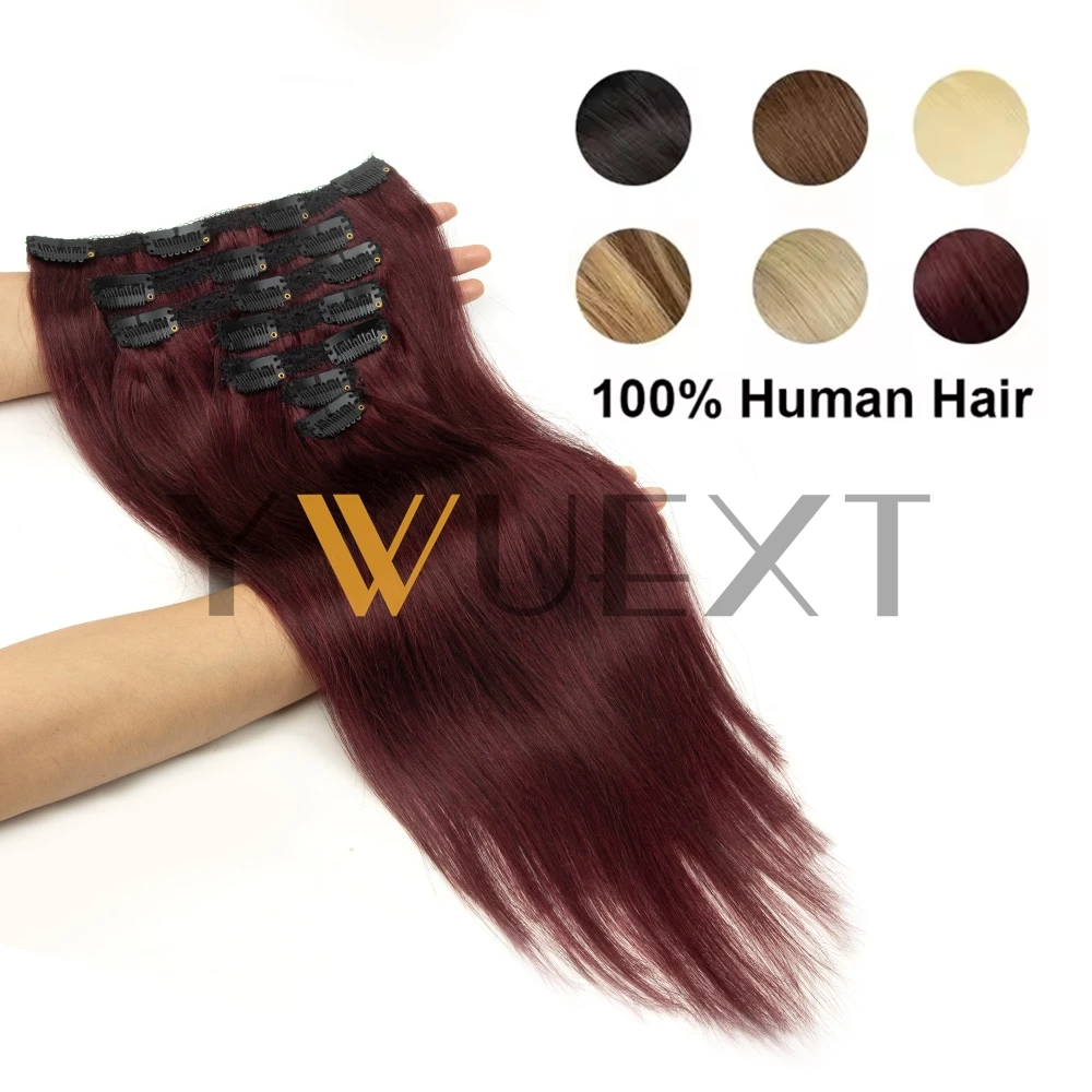 

Наращивание человеческих волос на клипсе, 12-24 дюйма, натуральный бордовый цвет 99J # Заколка для волос на всю голову, 7 шт./компл., бразильские прямые волосы Remy