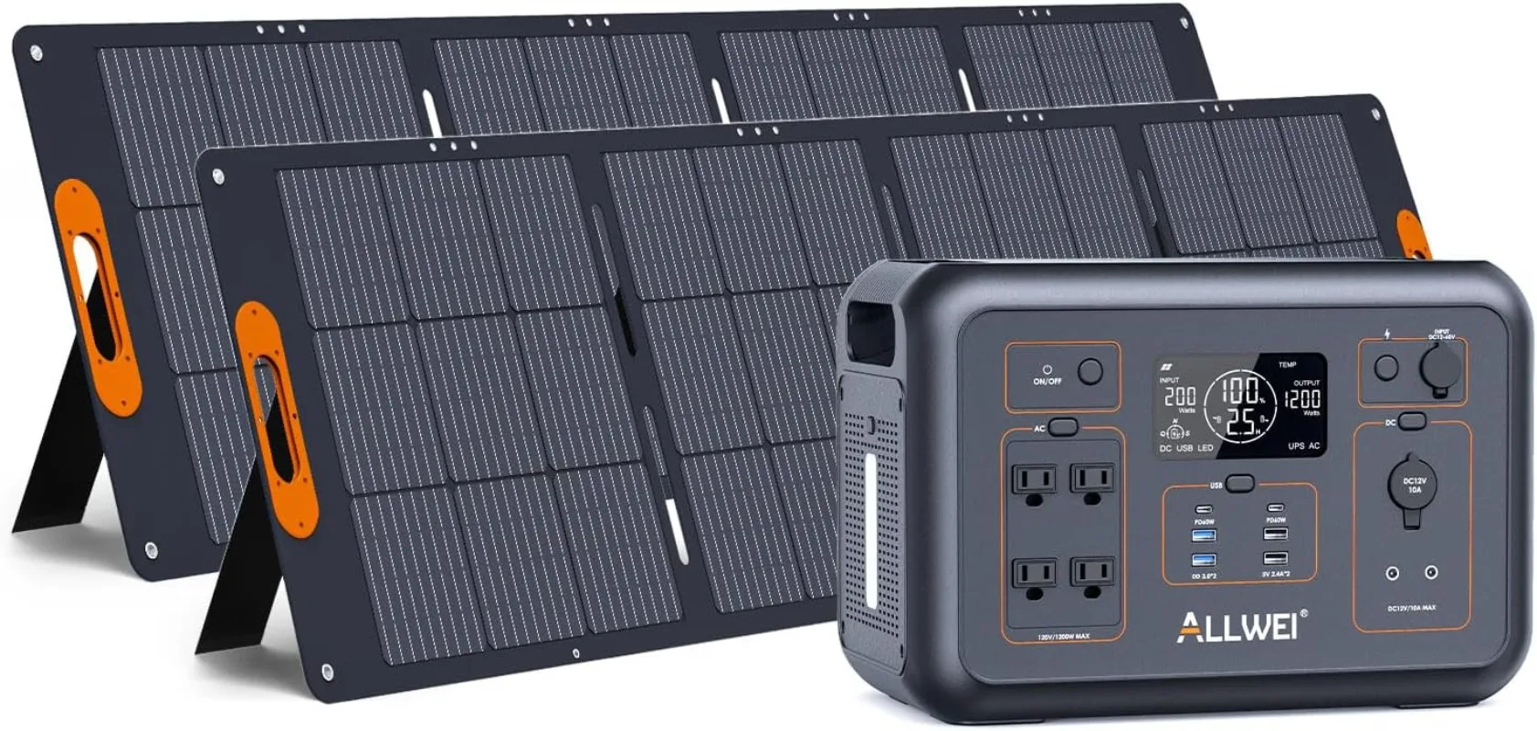 

LiFePO4 Solar Generator 1200W with 2 * 200W Solar Panel 1008Wh Portable Power Station Fast Charge in 1.5H 4 AC Outlet