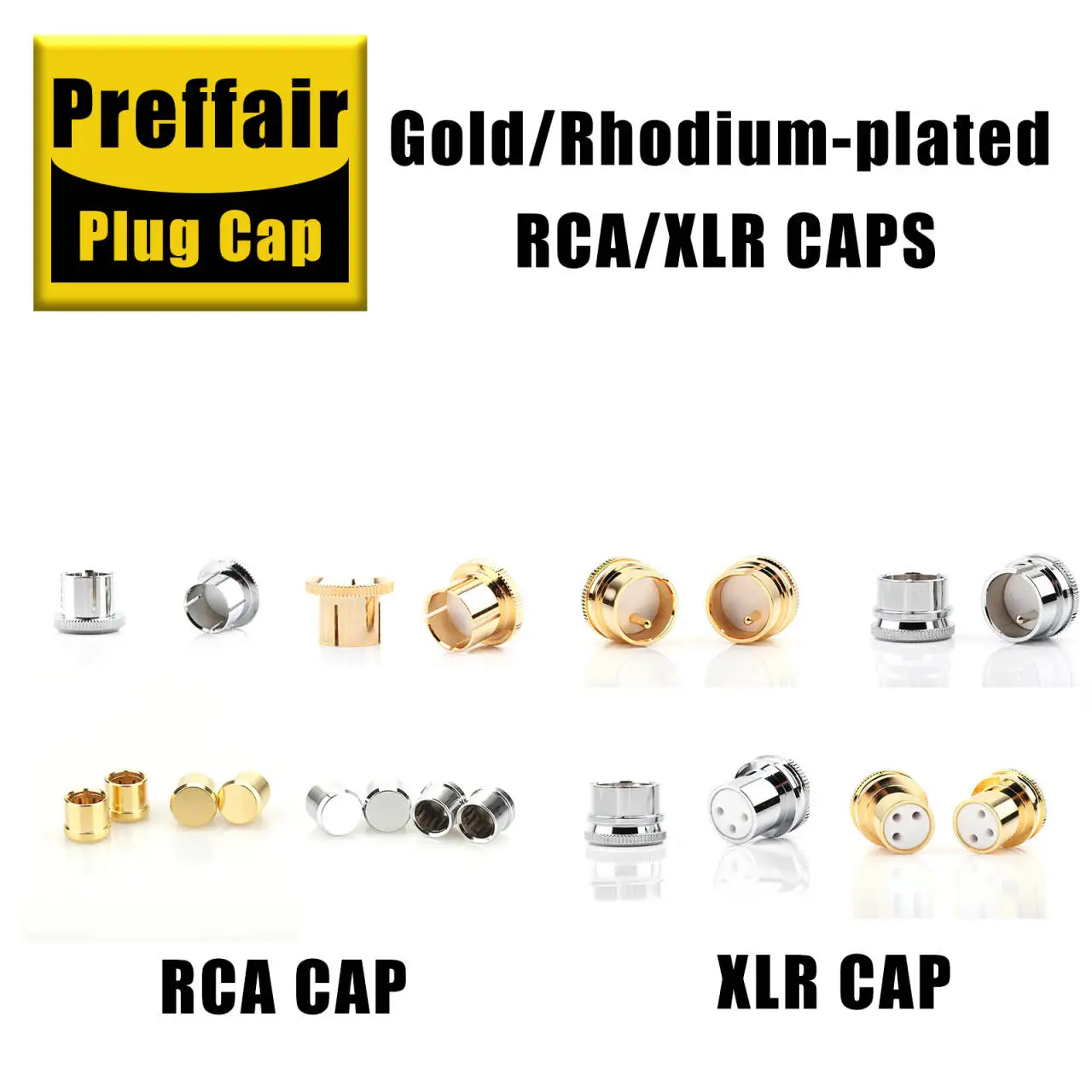 24K Gold Plated RCA Caps & Rhodium Plated XLR Caps (Male/Female) – Solid Brass CNC Copper, RFI/EMI Noise Reduction for Audio