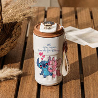450ml Stitch Angel Cartoon Thermos Coffee Mug with Straw Smart Display Temperature 316 Stainless Steel Vacuum Cup Portable
