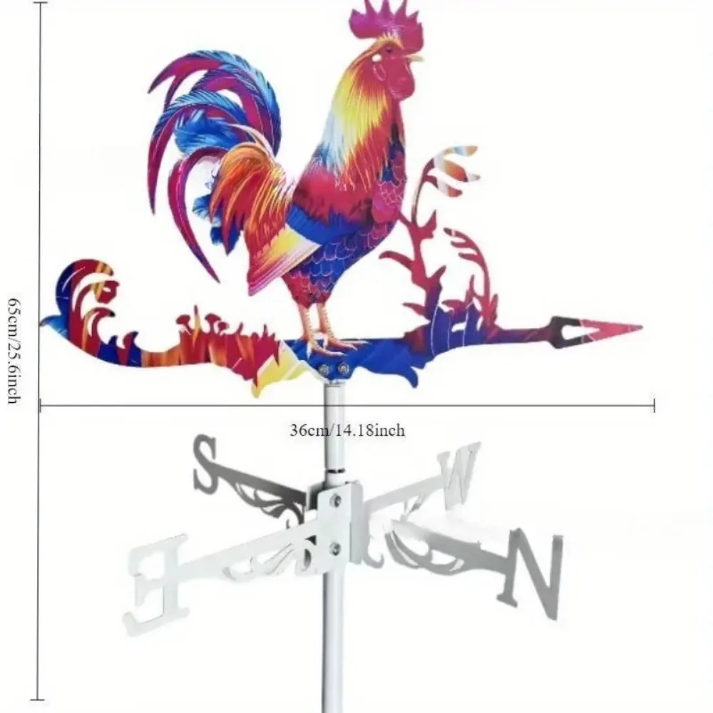 Colorful Stainless Steel Rooster Wind Vane, Retro Wolf Weather Indicator, Outdoor Garden Farm Rooftop Wind Direction Decor view 4