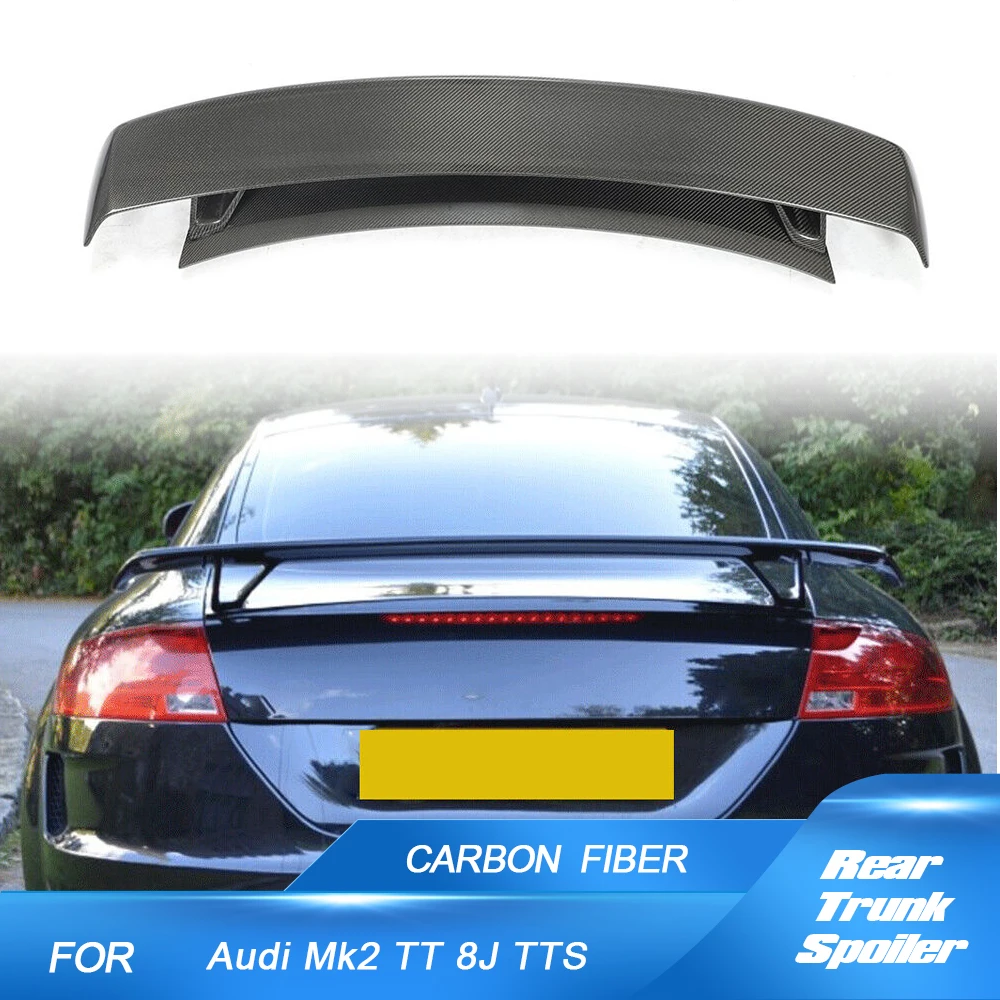 Carbon Fiber Rear Boot Spoiler Trunk Tail Wing For Audi TT MK2 8J TTS Coupe 2Door 2008-2014 Change to TTRS FRP Black Double-Deck