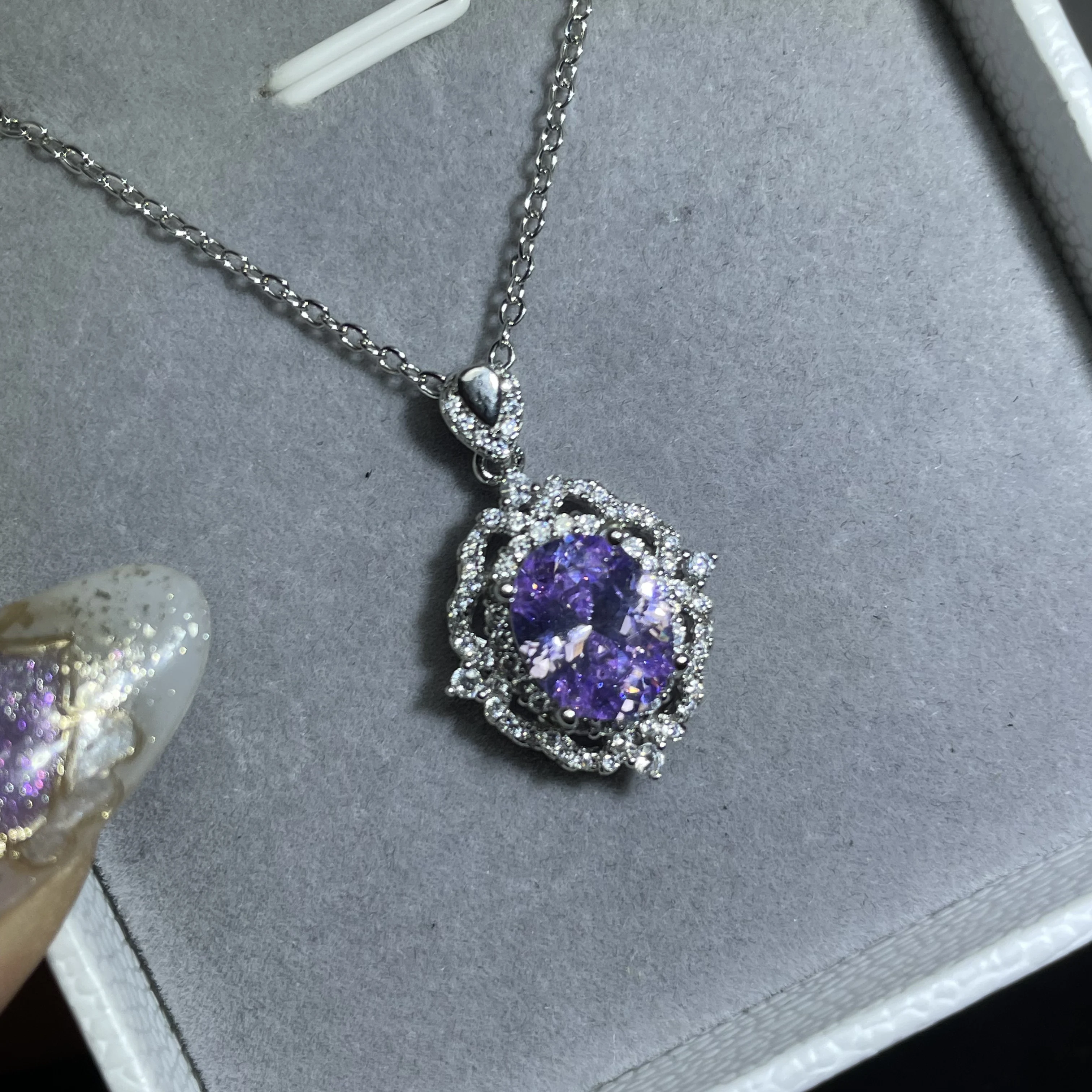 6ct Purple Sapphire Pendant in Sterling Silver with Intricate Court-Style Design, Custom Jewelry
