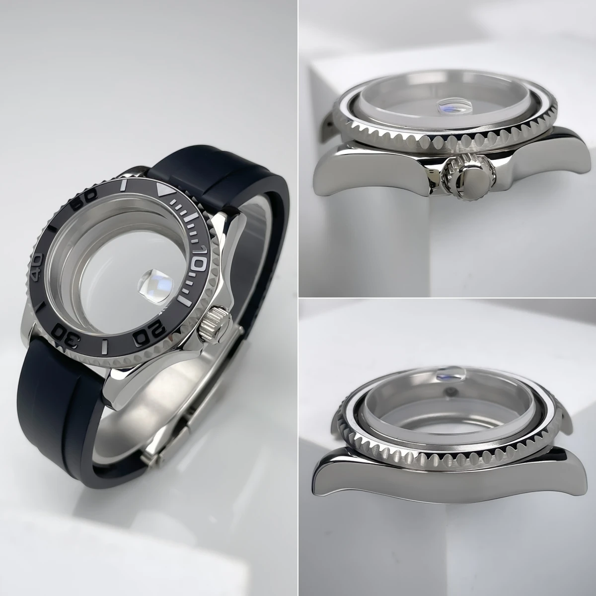 40mm YM NH35 Case Two-Way Rotating Bezel Sub GMT Stainless Steel Rubber Strap Sapphire Glass NH35 NH36 NH34 Movement Watch Case