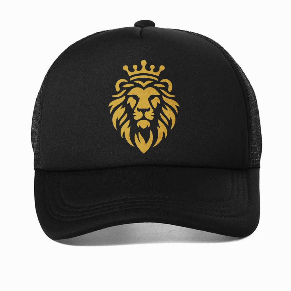 

Lion Print with Golden Crown Design baseball cap summer Casual Animal Pattern Top Harajuku sun hat outdoor mesh trucker hats