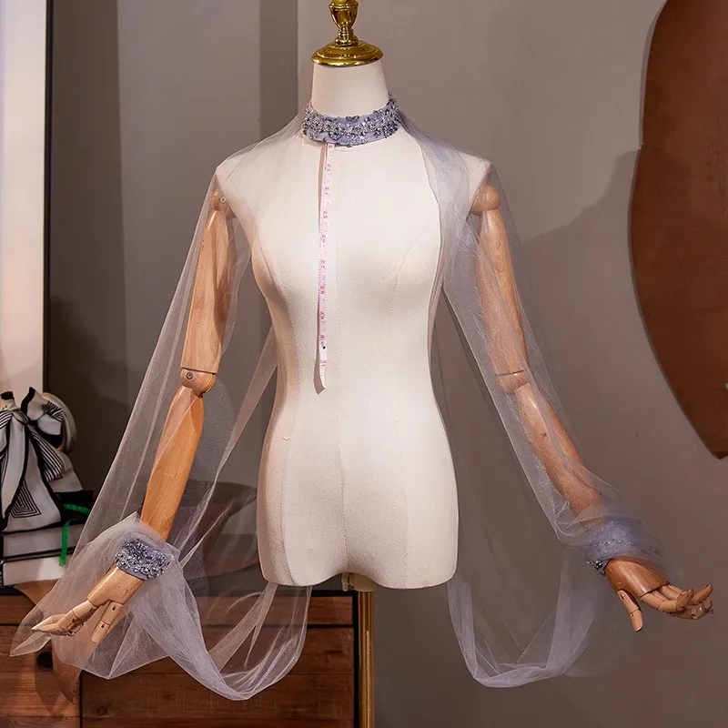 女性の高級フェアリーグレーメッシュパシュミナ女性用パフォーマンスパーティーショーショールクロークカラーr2406