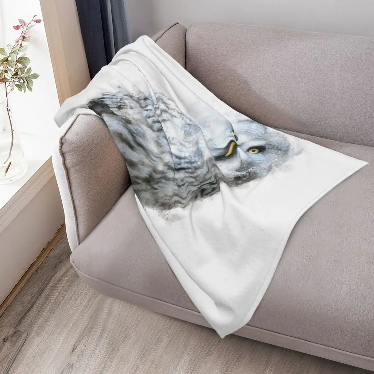 بطانية رمي البومة الرمادية الرائعة، أريكة مزخرفة، أريكة شتوية، كيس نوم لبطانيات الأريكة #3