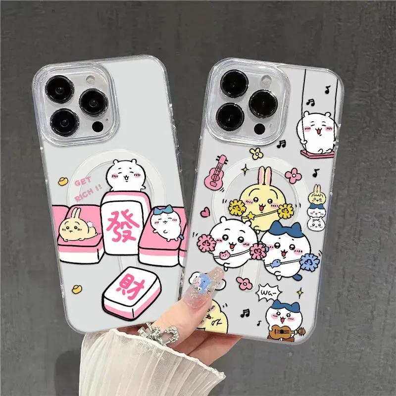 Kawaii Happy Chiikawa Cute Creative Mahjong Magsafe Phone Case For iPhone 16 15 14 13 12 11 Pro Max Plus MINI Y2K Lucky Cover