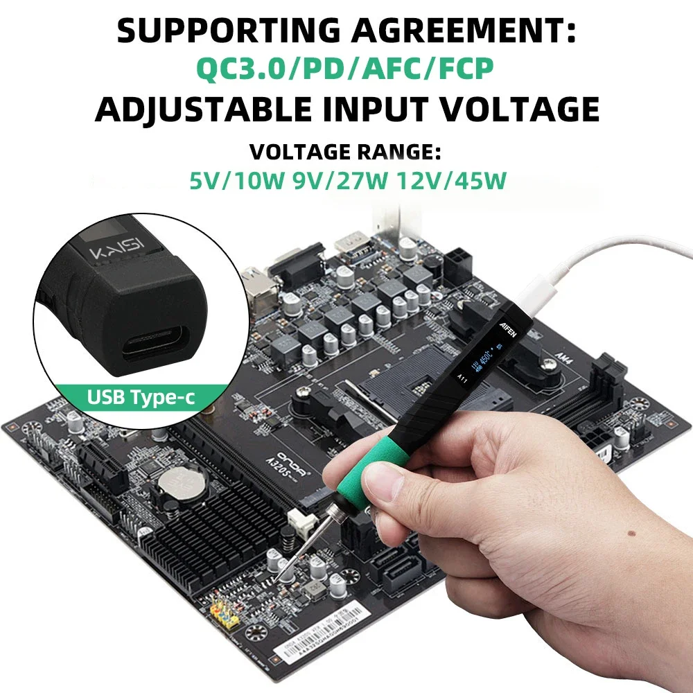 Kaisi 전기 납땜 다리미 키트, C타입 고속 충전 USB 납땜 스테이션, 휴대폰 PCB CPU 용접 도구, K211 C210, 65W