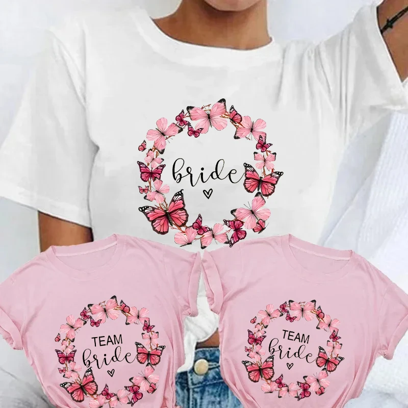 

Team Future Bride Tees Single Farewell Bachelorette Hen Party T-Shirts Women Short Sleeve Clothing Wreath Bridal Wedding Tops