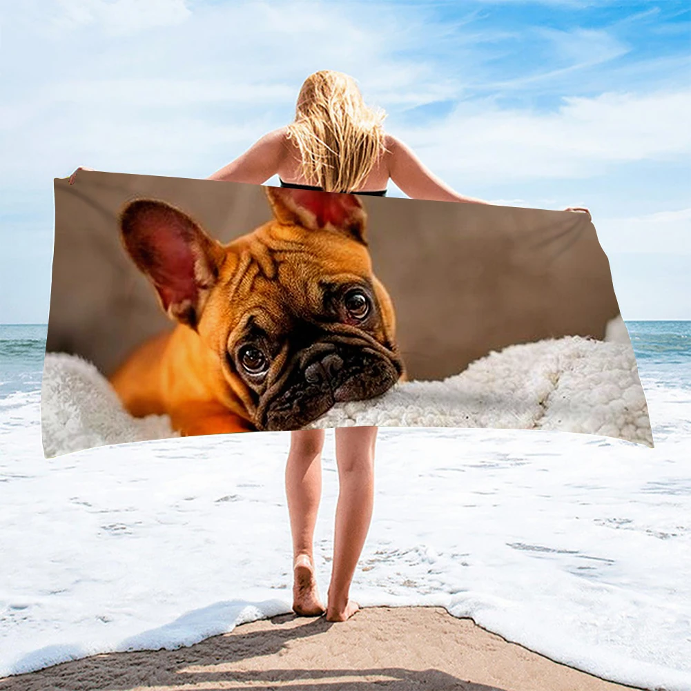 Cute French Bulldogs Puppies Beach Towels Sand Free Quick Dry Bath Towel for Kids Adults Travel Swimming Camping Hiking Blanket