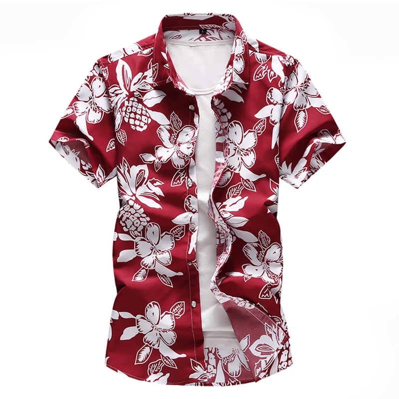 Summer New Arrival Shirts Men Fashion Flower Print Short Sleeve Hawaiian Shirt Male Casual Flower Slim Fit Beach Shirts Plus 7XL