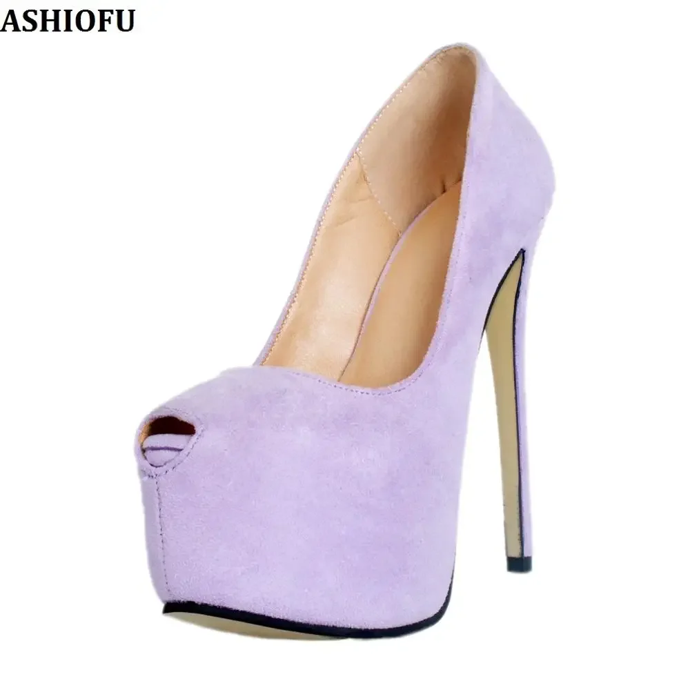 ASHIOFU Handmade Womens Super Heel Pumps Peep-toe Sexy Platform Club Dress Shoes Slip-on Evening Fashion Court Shoes Size 35-47