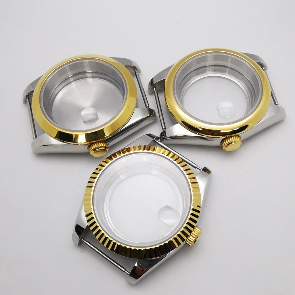 36mm/39mm silver gold watch case sapphire glass fit NH35 NH36 ETA2824 2836 Miyota8215 Mingzhu DG2813 3804 movement