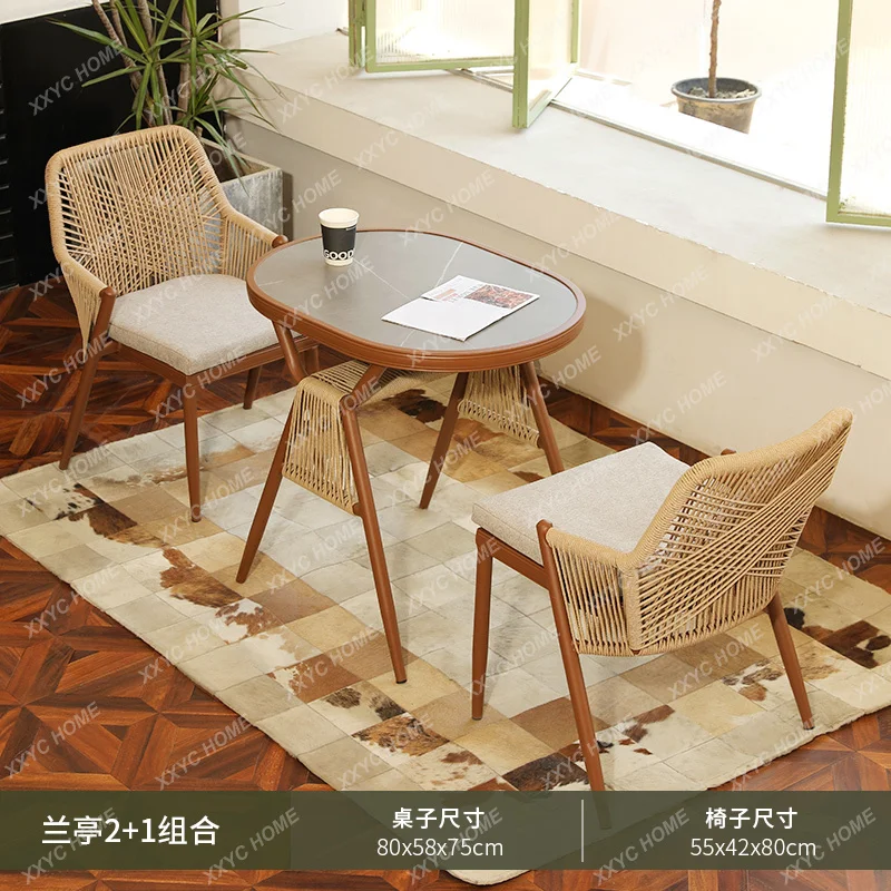 Balcony small table rattan chair three-piece combination leisure area outdoor layout