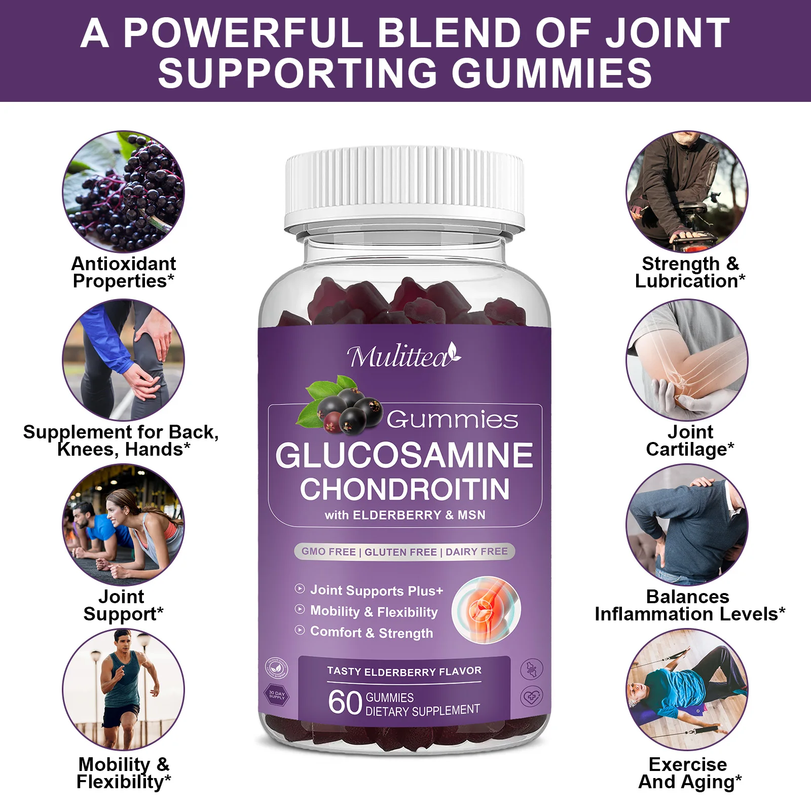 Glucosamine 1500 mg Chondroitin gummies Relieve Joint Support Antioxidant Immune Support Supplement for Adults