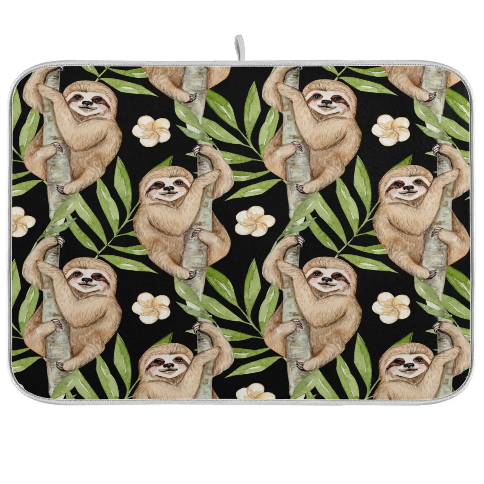 

Tropical Flower Sloth Print Kitchen Dish Drying Mat Non-Slip Absorbent Microfiber Tableware Pad Dish Mat Drain Cushion Placemat