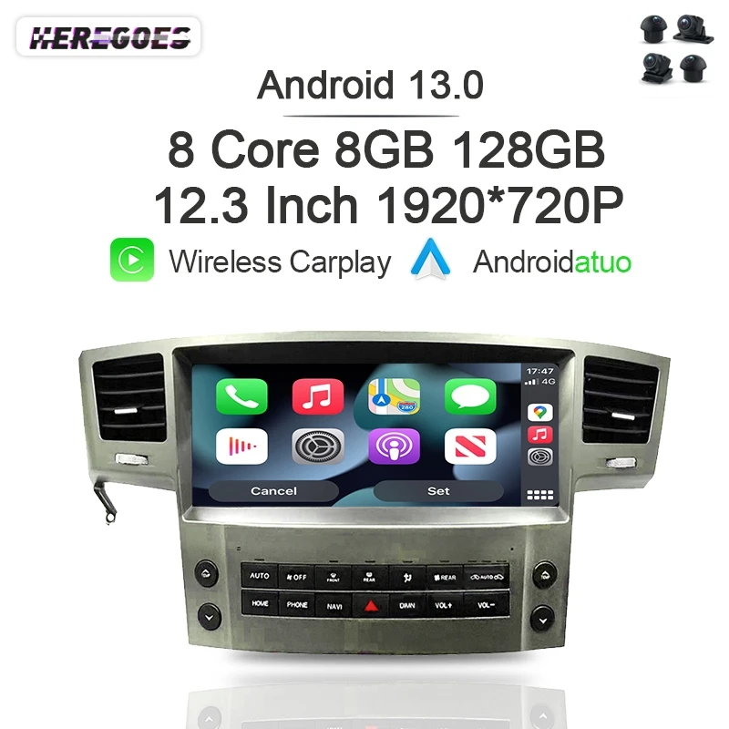 

Wireless Carplay Auto Android 13 Car Radio Navigation GPS Player 8+128G Bluetooth 1920*720 Wifi 4G LTE For Lexus LX570 2008-2015