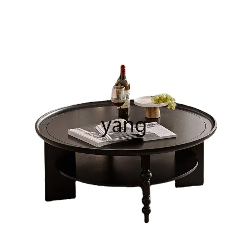 LMM Solid Wood Retro Domestic Small Apartment Coffee Table TV Cabinet Combination Living Room Small round Side Table