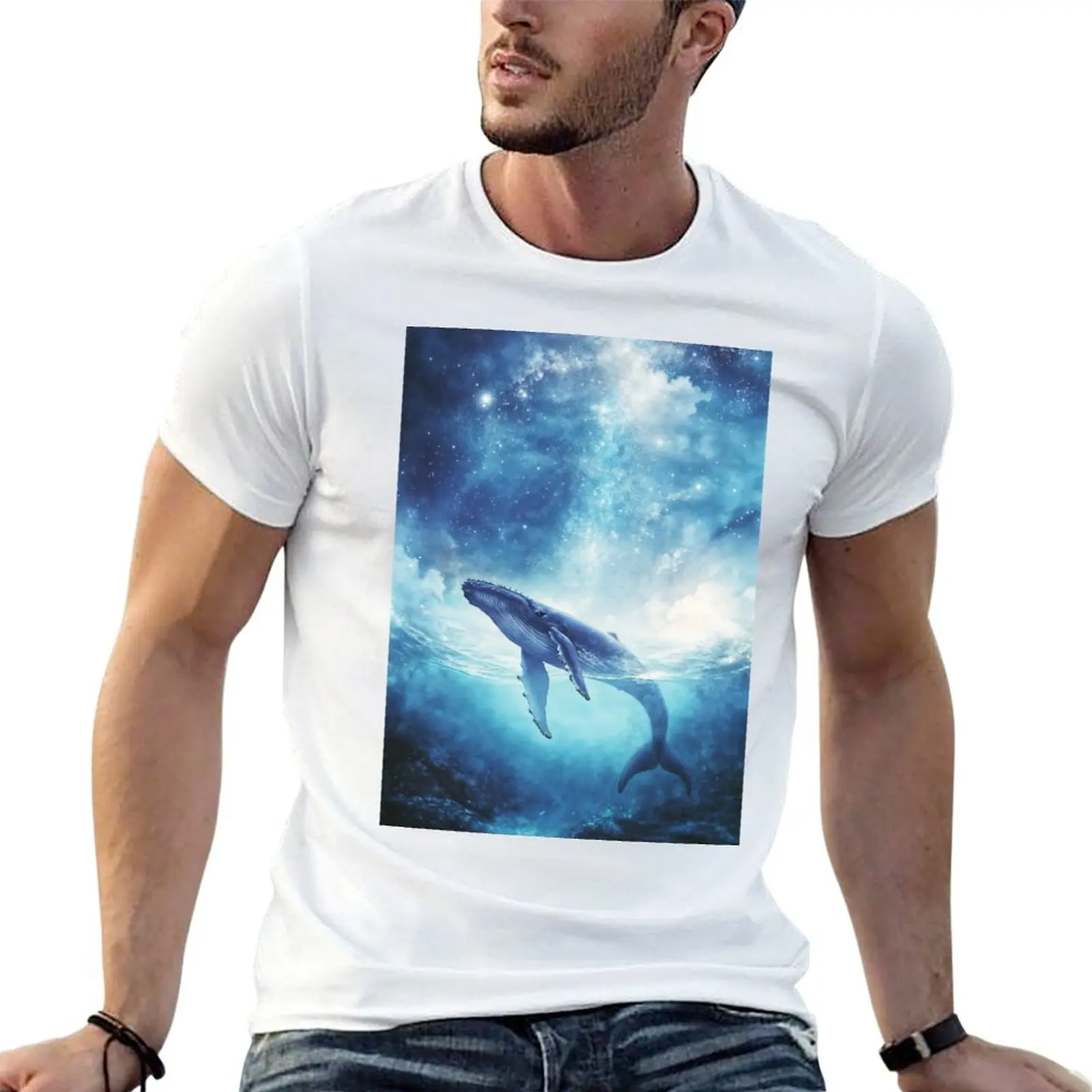 Humpback Whale in Starlit Waters T-Shirt t shirt custom print anime tshirt man t shirt summer T-shirt