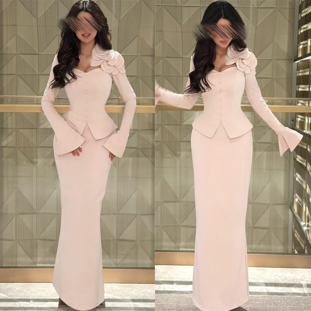

Customized Temperament Jersey Evening Dress Delicate Square Collar Long Sleeves Homecoming Dress Modern Mermaid Prom Dress