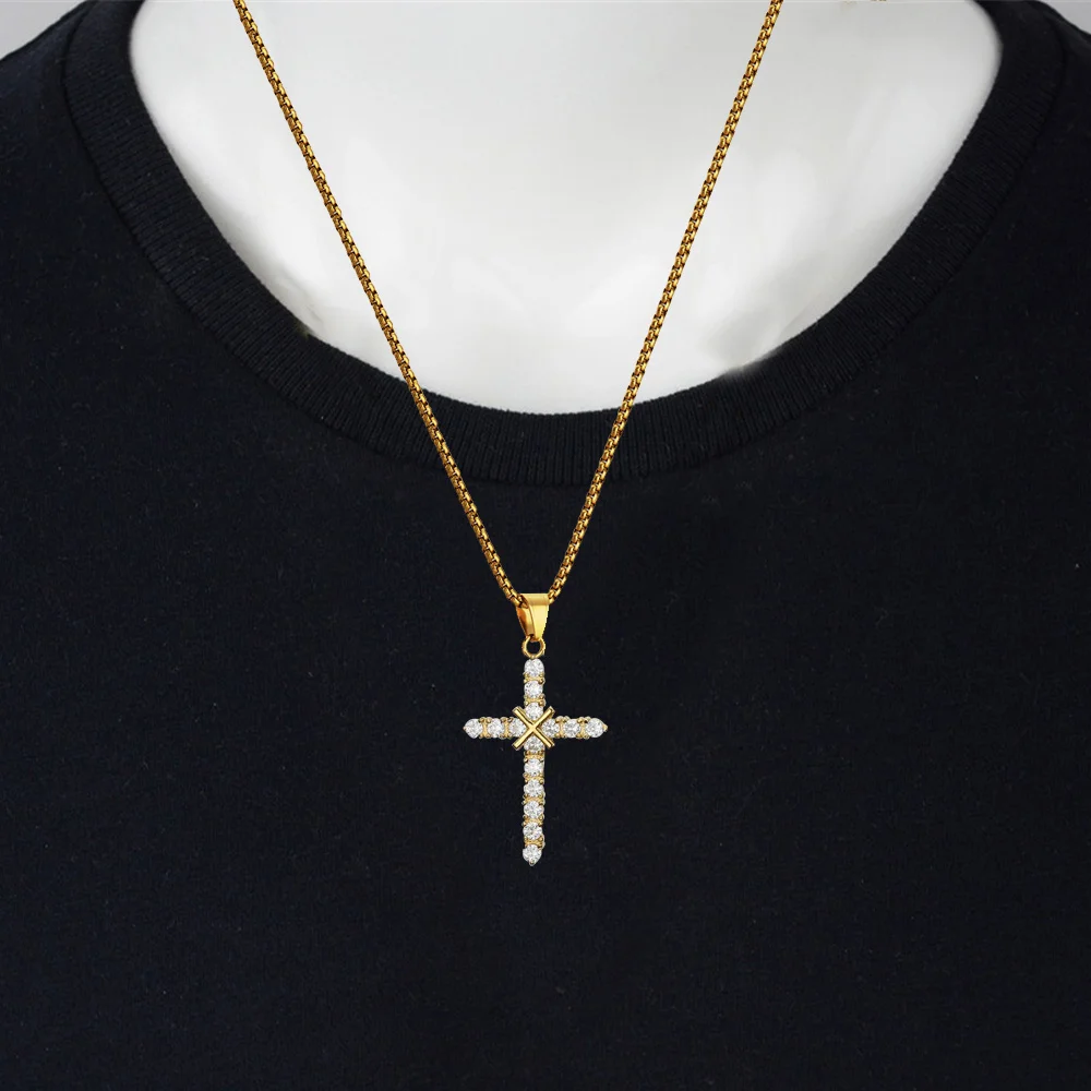 

Religious Iced Out Bling Small Cross Pendant Female Gold Color Stainless Steel Christian Necklace For Women Jewelry Gift 2025