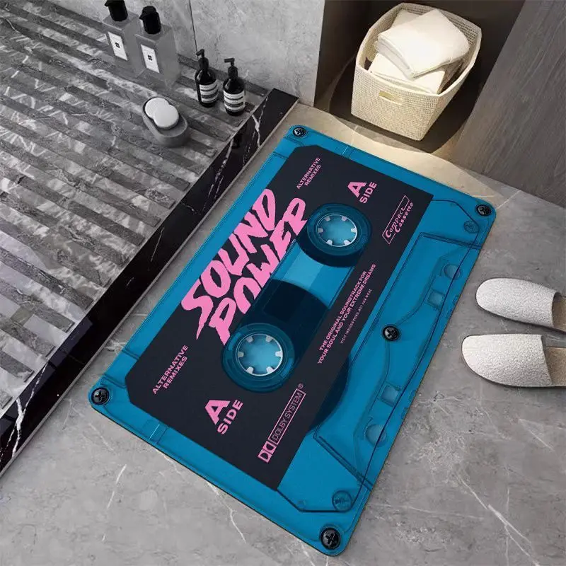 Gemei Bath Mat Diatomaceous Earth Non Slip Bath Mat Vintage Cassette Tape Print Quick Dry Washable Rug For Bathroom Entryway Kit