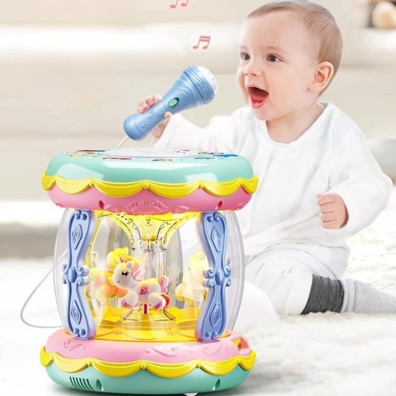 لعبة موسيقية بعمر 1-6 سنوات، طبلة ذكية متعددة الوظائف قابلة لإعادة الشحن مع ميكروفون، مناسبة للتعلم المبكر للرضع