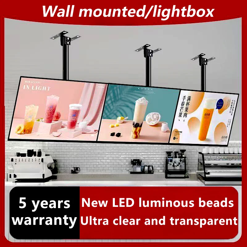 Ultra thin advertising board lightbox wall mounted milk tea shop ordering menu customization price list LED hanging
