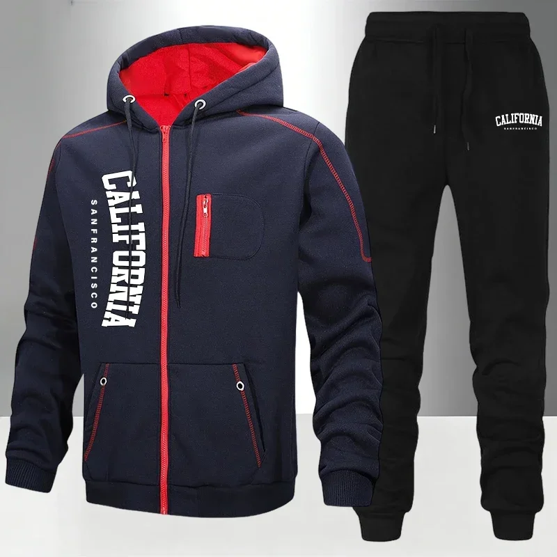 Immagine 3: Tute da Uomo + Pantaloni da Jogging, Completo Due Pezzi Invernale con Felpa Stampata con Cerniera e Cappuccio, Casual per Fitness e Sport 2026