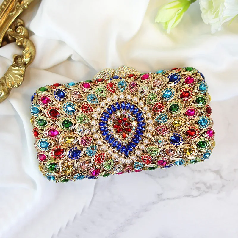 Rhinestone Empty Metal Crystal Dinner Bag Diamond Clutch Pearl Diamond Cartera De Fiestas Elegantes Trendy Glitter Material Tote