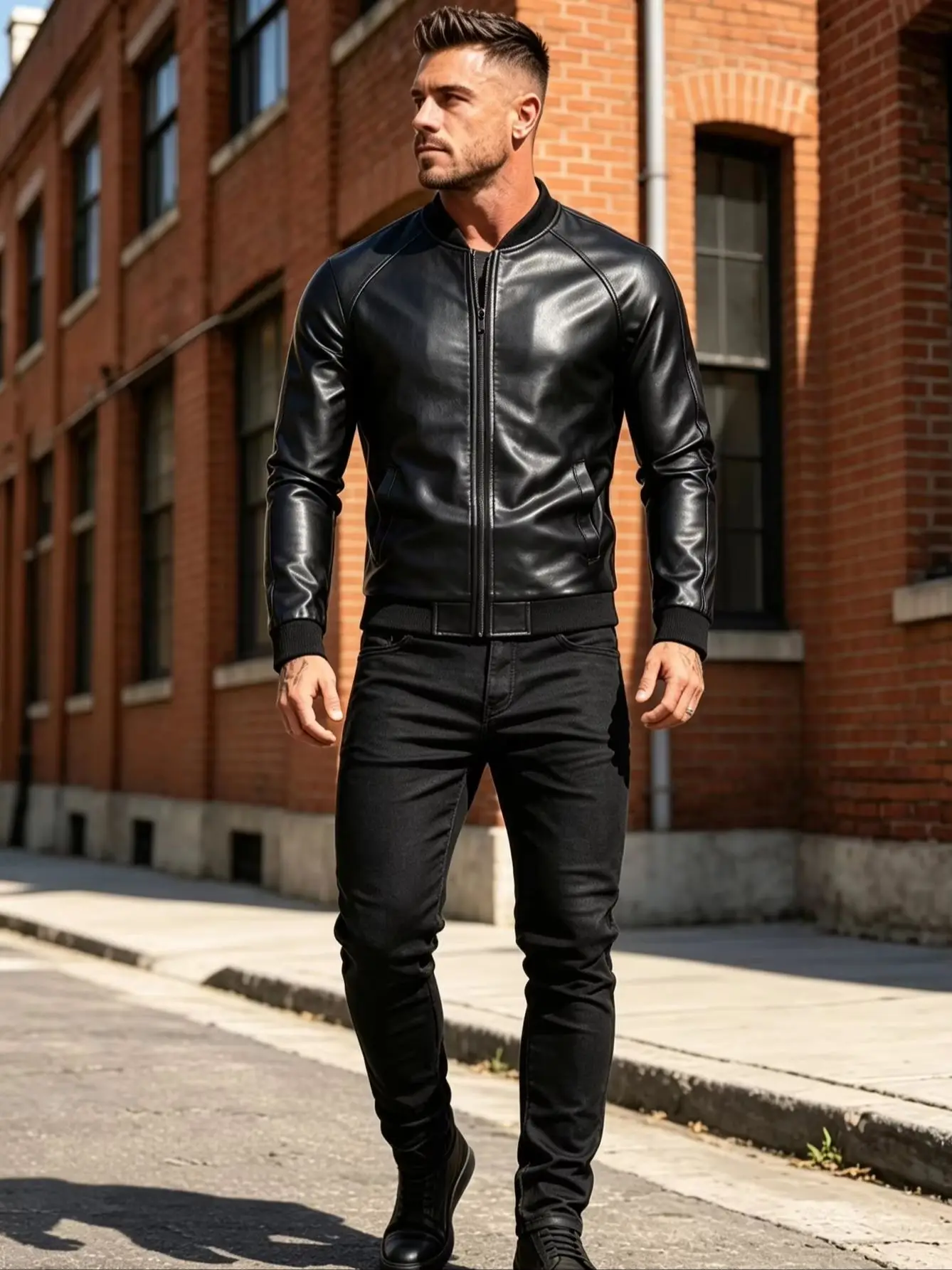 Men's Motorcycle PU Leather Jacket, Youth Casual Stand Collar Coat, Stylish Outerwear for Everyday Wear, Trendy Fashionable Desi