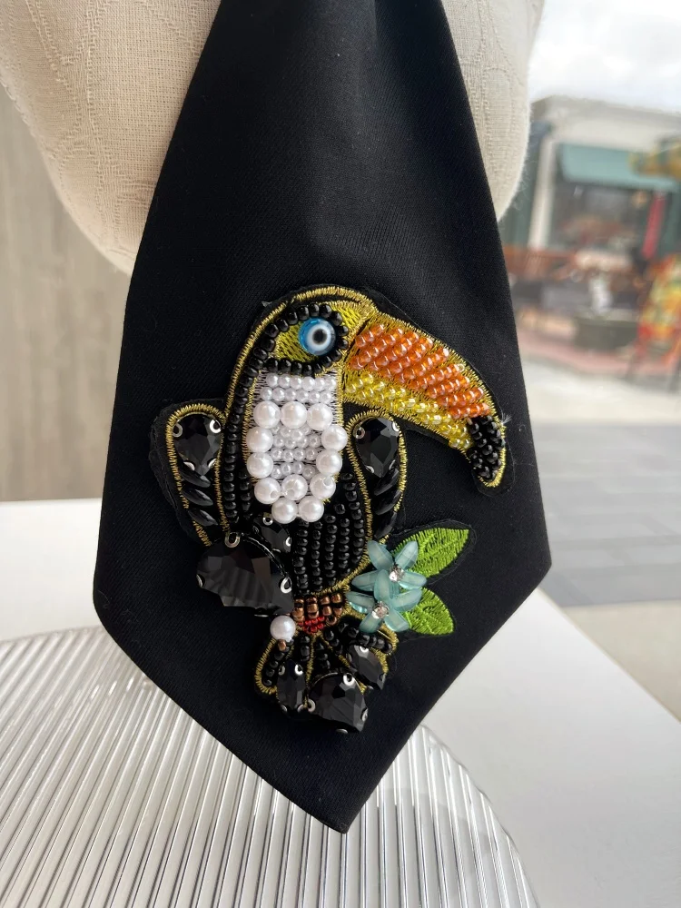 Originelles, exklusives Design: 1 Stück dekorative Krawatte mit Tiermotiv, knotenlose Partykrawatte, Perlenkrawatte, geeignet für alle Jahreszeiten, personalisiert für Damen, ideal für Partys, Geschenke, Schule, Hemden – Detail 4