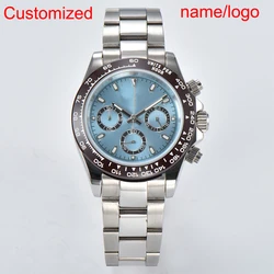 Customized 39mm DTN VK63 Movement Men's Watch Panda Three Eye Quartz Watch Sapphire Stainless Steel Waterproof Timing Code