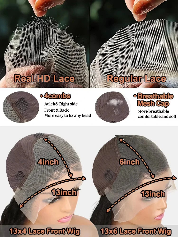 250 densit 13x4 13x6 HD Lace Front Human Hair Wigs 30 40 inch lace front wig human Hair Brazilian Body Wave Wig For Women image 6