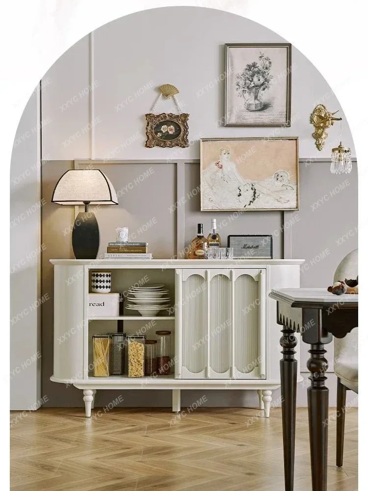 Light Luxury Entrance Cabinet Living Room Glass Sliding Door Locker Retro Solid Wood Sideboard